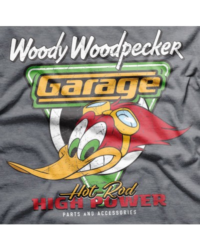 Pánské tričko Woody Woodpecker Garage šedé detail