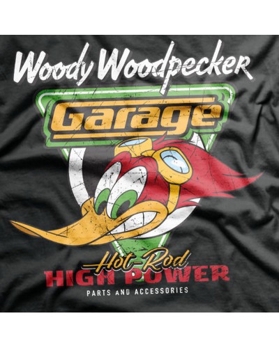 Pánské tričko Woody Woodpecker Garage černé detail