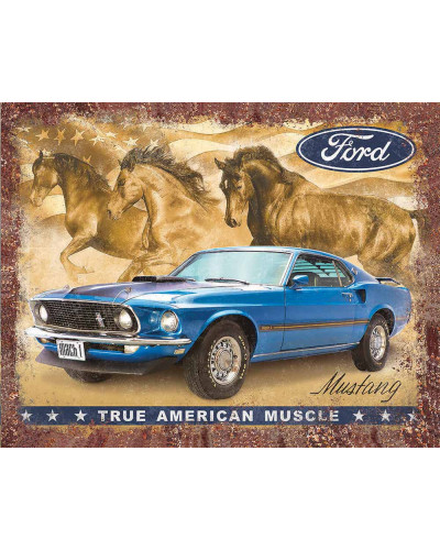 Plechová cedule Ford Mustang True American Muscle 40 cm x 32 cm