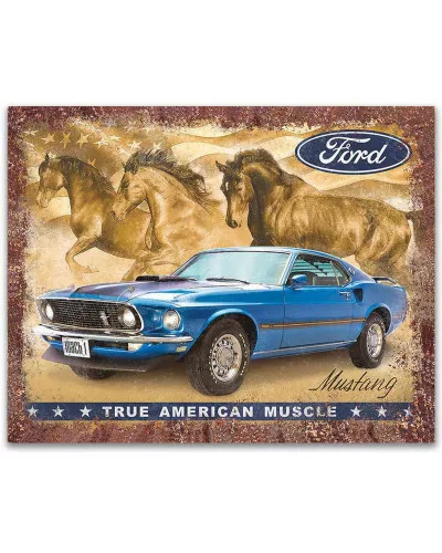 Plechová cedule Ford Mustang True American Muscle 40 cm x 32 cm v