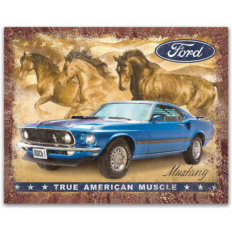Plechová cedule Ford Mustang True American Muscle 40 cm x 32 cm v