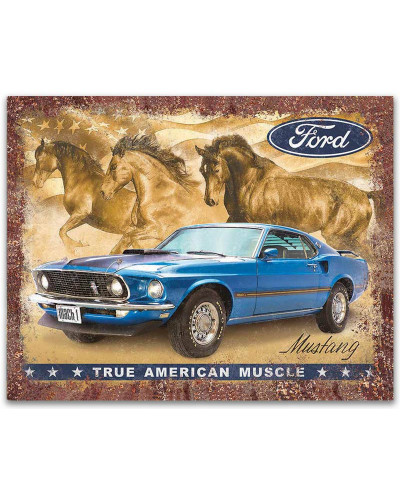 Plechová cedule Ford Mustang True American Muscle 40 cm x 32 cm v