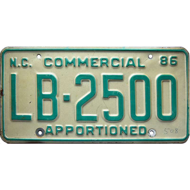 Americká SPZ North Carolina Commercial 1986