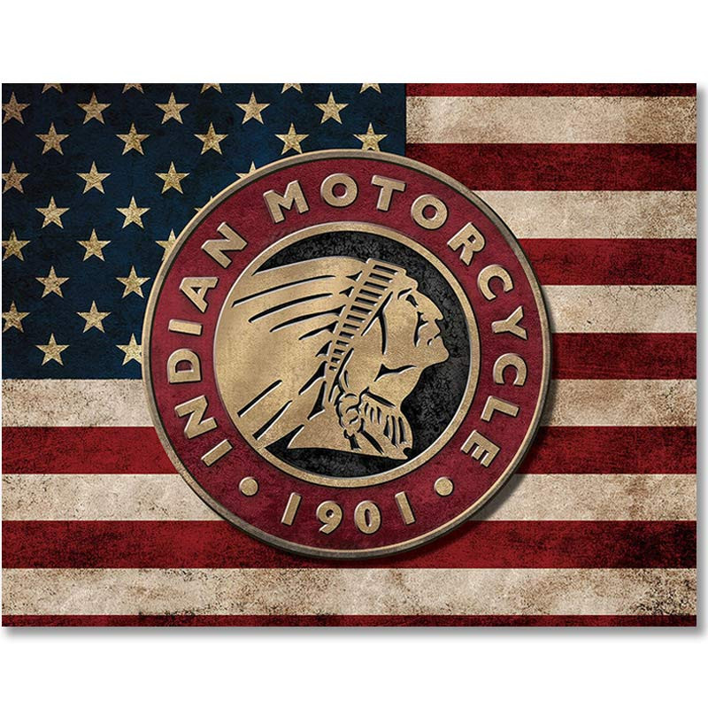 Plechová cedule Indian Motorcycles - US Flag 40 cm x 32 cm