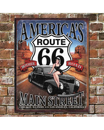 Plechová cedule Route 66 - America's Main Street 40 cm x 32 cm w