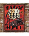Plechová cedule Route 666 - Highway to Hell 32 cm x 40 cm w