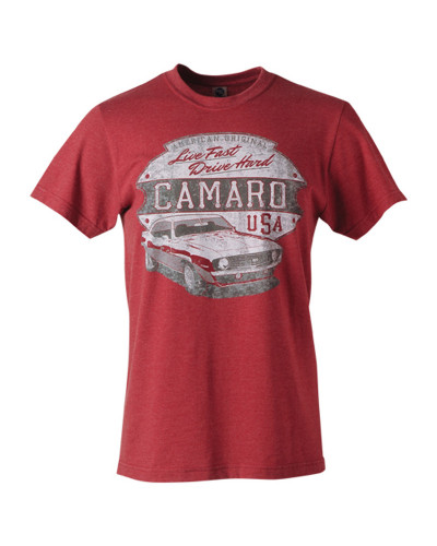 Pánské tričko Chevrolet Camaro live fast drive hard červené