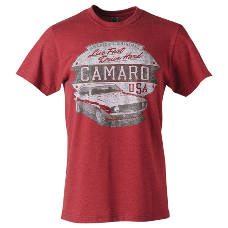 Pánské tričko Chevrolet Camaro live fast drive hard červené