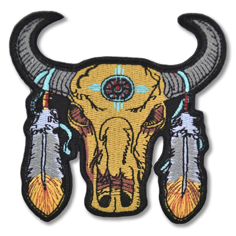 Moto nášivka Tribal Buffalo Head 9 cm x 9 cm