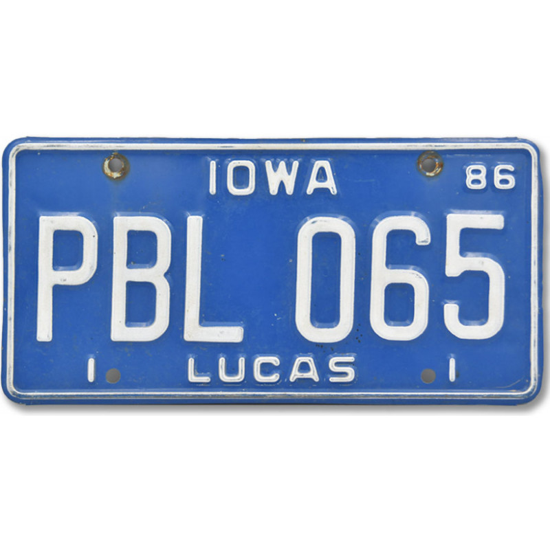 Americká SPZ Iowa Blue Lucas 1986