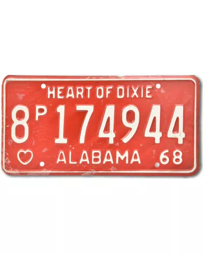 Americká SPZ Alabama Vintage Red 1968