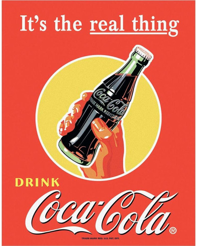 Plechová cedule Coca Cola Real Thing - Bottle 32 cm x 40 cm