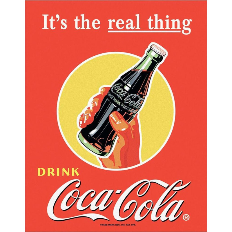 Plechová cedule Coca Cola Real Thing - Bottle 32 cm x 40 cm