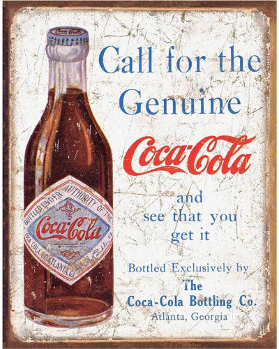 Plechová cedule Coca Cola - Call for the Geniune 32 cm x 40 cm