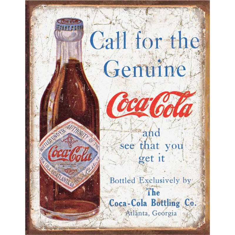 Plechová cedule Coca Cola - Call for the Geniune 32 cm x 40 cm
