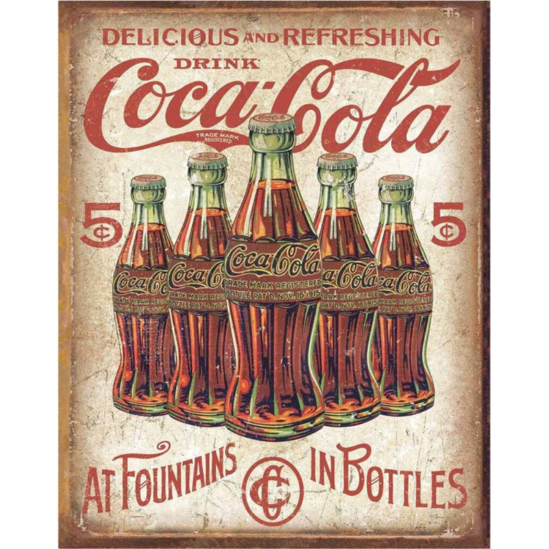 Plechová cedule Coca Cola 5 Bottles Retro 32 cm x 40 cm