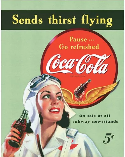 Plechová cedule Coca Cola Sends thirst flying 32 cm x 40 cm