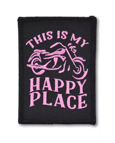 Moto nášivka My Happy place 9 cm x 6 cm pink