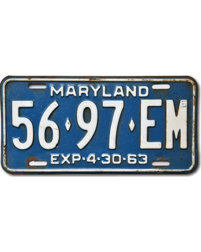 Americká SPZ Maryland 1963 Blue 56-97-EM Rear