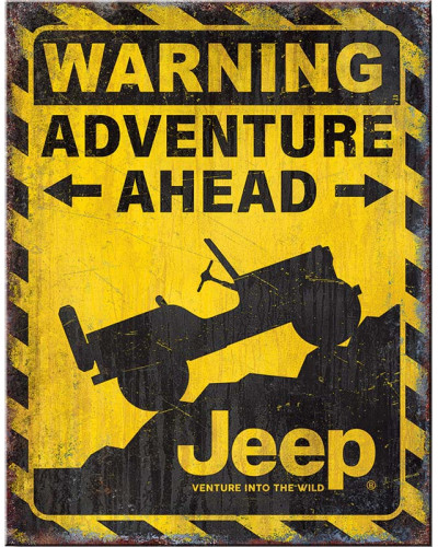 Plechová cedule Jeep Adventure Ahead 32 cm x 40 cm