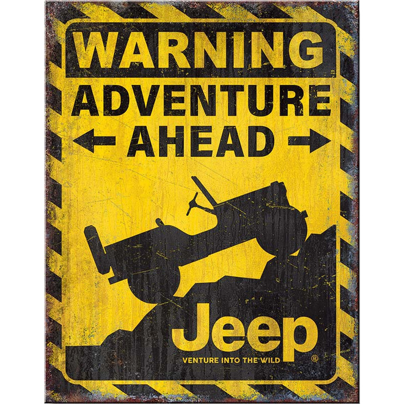 Plechová cedule Jeep Adventure Ahead 32 cm x 40 cm