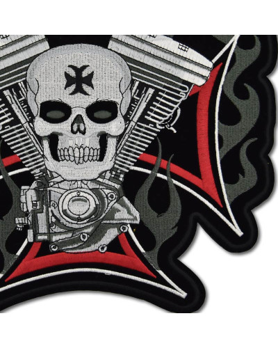Moto nášivka BS Cross Motor Skull XXL na záda 28 cm  x 27 cm det