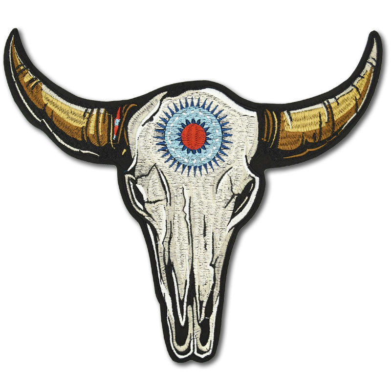Moto nášivka Tribal Buffalo Head XXL na záda 29 cm x 26 cm