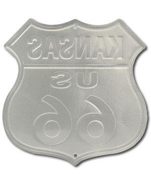 Plechová cedule Route 66 Kansas Shield embosovaná 27 cm x 27 cm