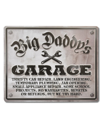 Plechová cedule Big Daddys Garage 30 cm x 38 cm b