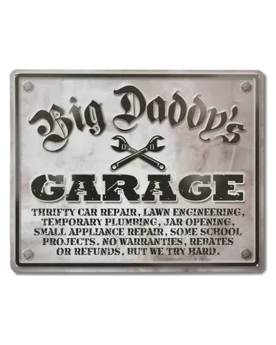 Plechová cedule Big Daddys Garage 30 cm x 38 cm b