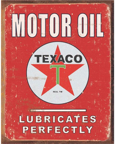 Plechová cedule Texaco - Lubricates Perfectly 32 cm x 40 cm