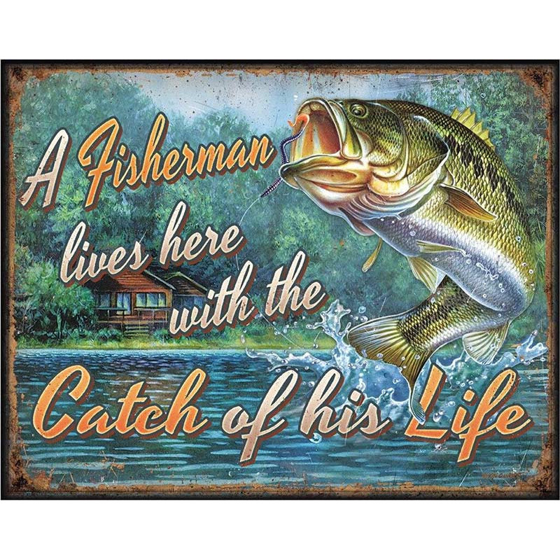 Plechová cedule Fishermans Catch 32 cm x 40 cm