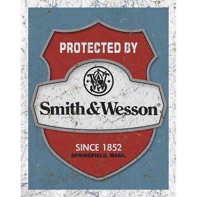 Plechová cedule Smith & Wesson - Protected 40 cm x  32 cm