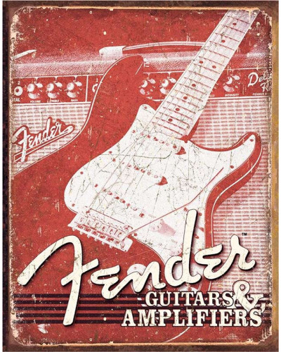 Plechová cedule Fender Weathered 40 cm x 32 cm
