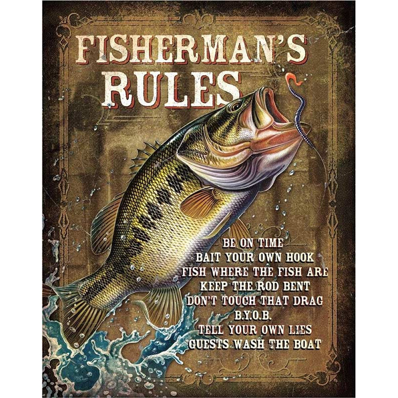 Plechová cedule JQ - Fisherman's Rules 40 cm x 32 cm