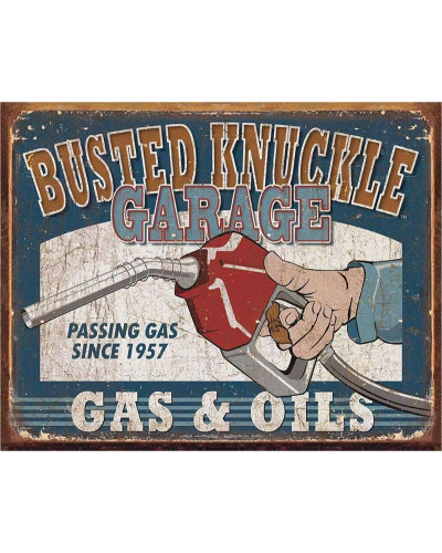 Plechová cedule Busted Knuckle Gas & Oils 40 cm x 32 cm