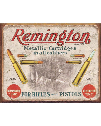 Plechová cedule Remington - For Rifles and Pistols 40 cm x 32 cm