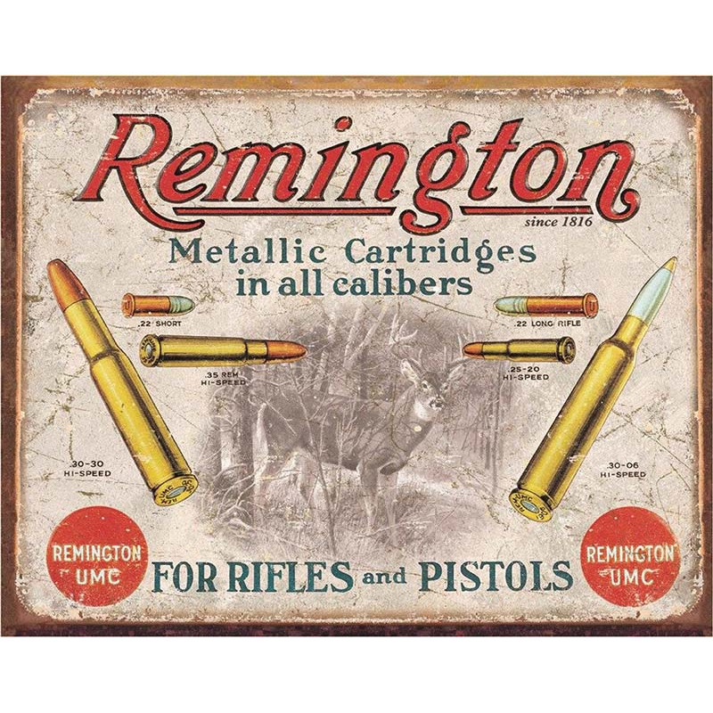 Plechová cedule Remington - For Rifles and Pistols 40 cm x 32 cm