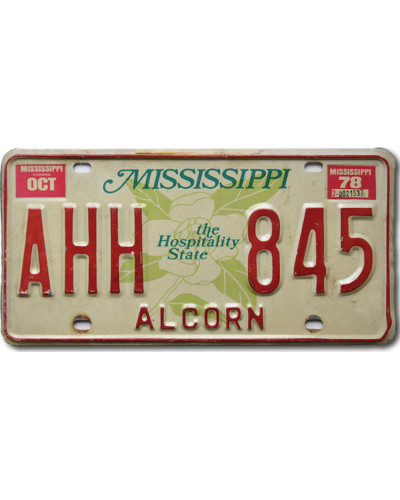 Americká SPZ Mississippi 1978 Alcorn AHH 845
