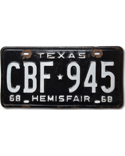 Americká SPZ Texas 1968 Black Hemisfair CBF-945