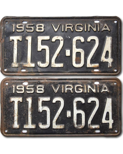 Americká SPZ Virginia 1958 Black T152-624 pár