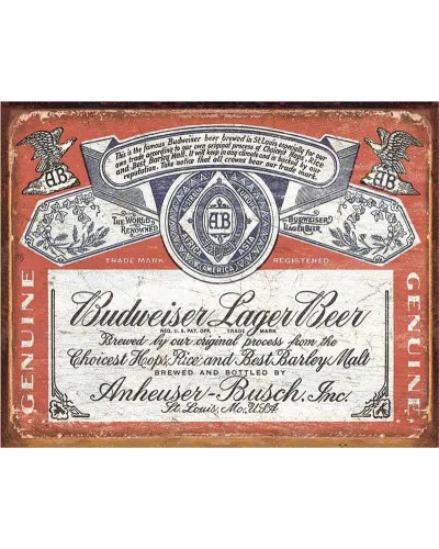Plechová cedule Budweiser Historic Label 32 cm x 40 cm