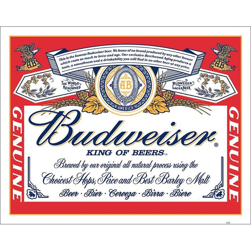 Plechová cedule Budweiser Label 32 cm x 40 cm