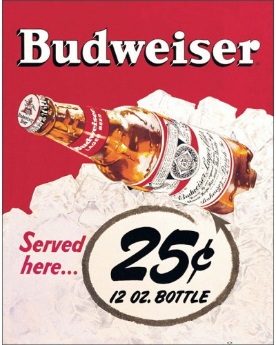 Plechová cedule Budweiser 25 cents 40 cm x 32 cm