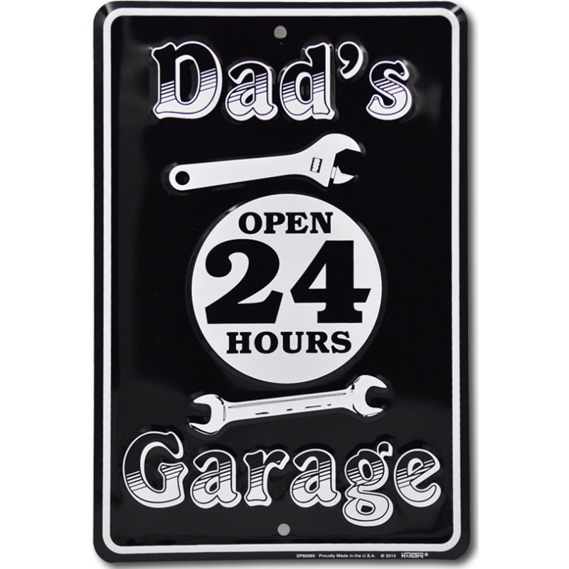 Plechová cedule Dads garage open 24 hours 20 cm x 30 cm
