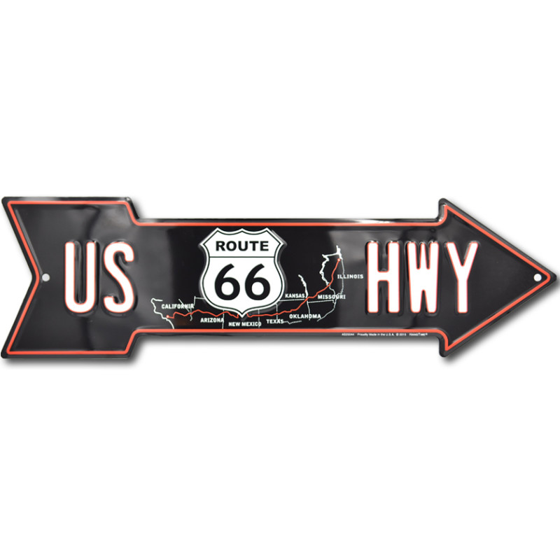 Plechová cedule US 66 Highway arrow 15cm x 50cm