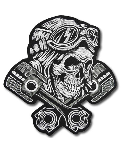 Moto nášivka Pistons Skull XXL na záda 28 cm x 26 cm