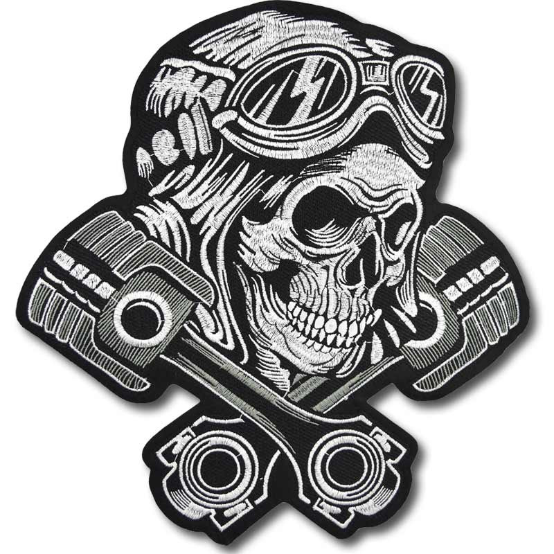 Moto nášivka Pistons Skull XXL na záda 28 cm x 26 cm